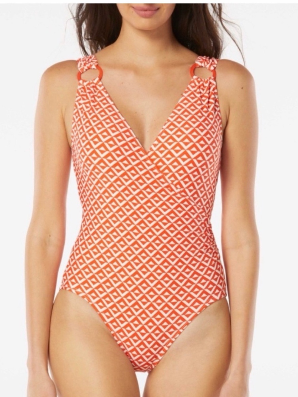 Carmen Marc Valvo Orange Geometric One-Piece Swimsuit